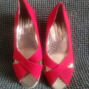 Red peep toe espadrille wedges 9M